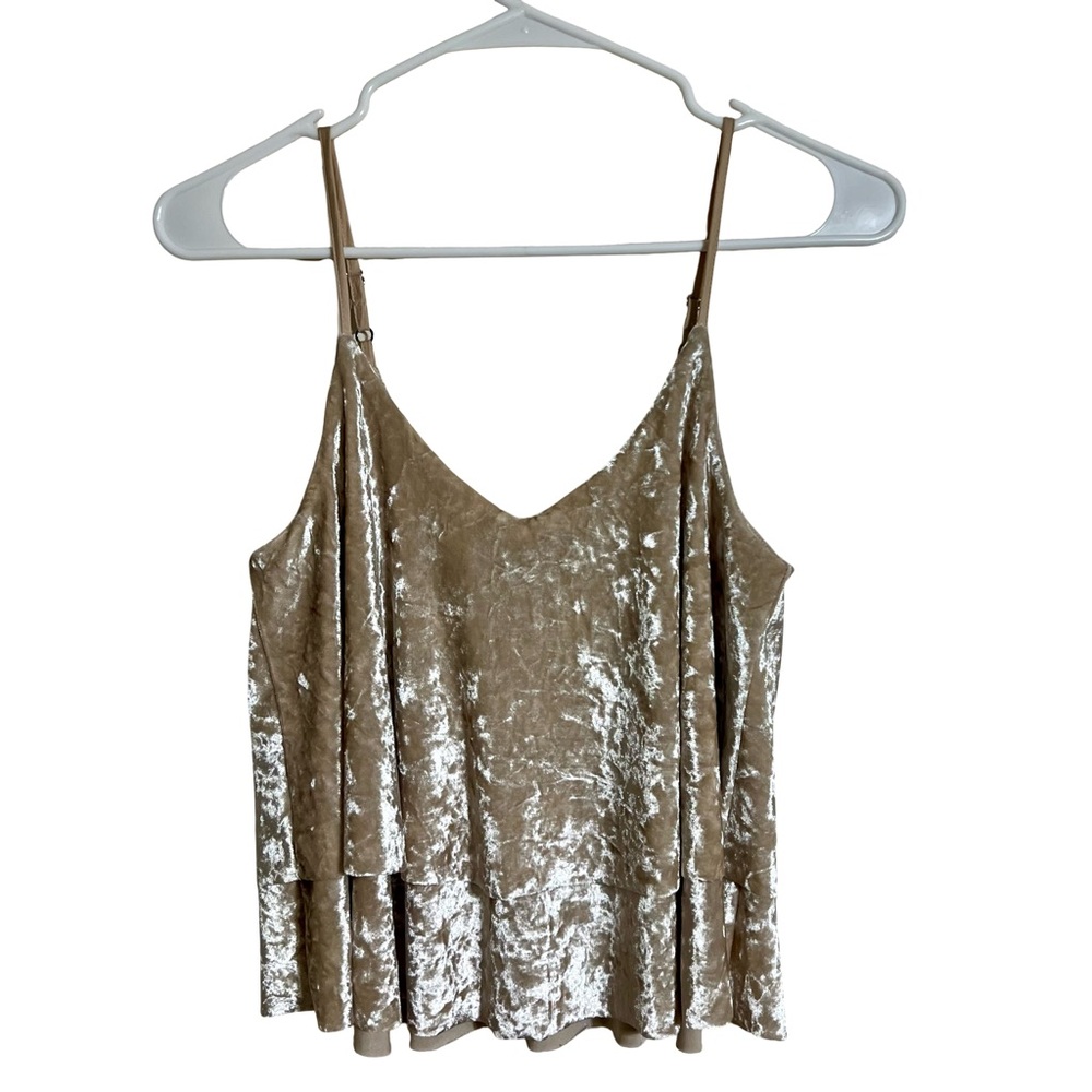 Madison & Berkeley Tan Crushed Velvet Cropped Halter